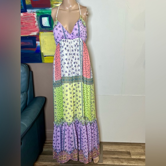 Forever 21 Boho Floral Patchwork Tiered Maxi Dress - Small - Picture 3 of 17